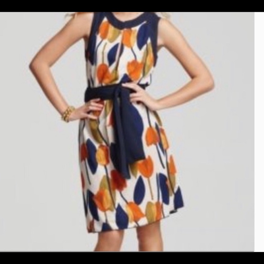 Tory Burch Navy, Orange and Tan Floral Midi Dress - Picture 6 of 6